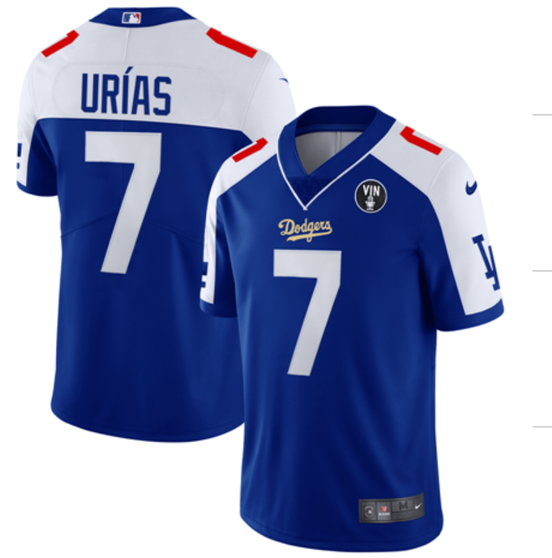 Men's Los Angeles Dodgers #7 Julio Urías Blue Vin Scully Patch Stitched Jersey Men's Los Angeles Dodgers #7 Julio Urías Blue Vin Scully Patch Stitched Jersey